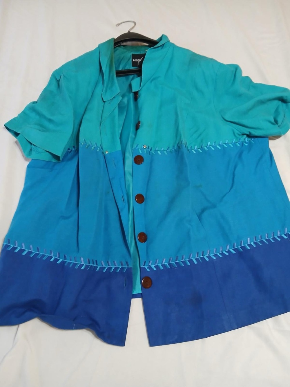 Colorblock Blue & Teal Button-Up Jacket